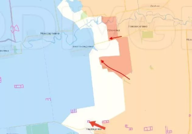 Днепропетровское направление. Подразделения ВС РФ после интенсивной артподготовки и нанесения поражения дронами заняли Успеновку и продолжили наступление в направлении Новоалександровки по балке Шумилина