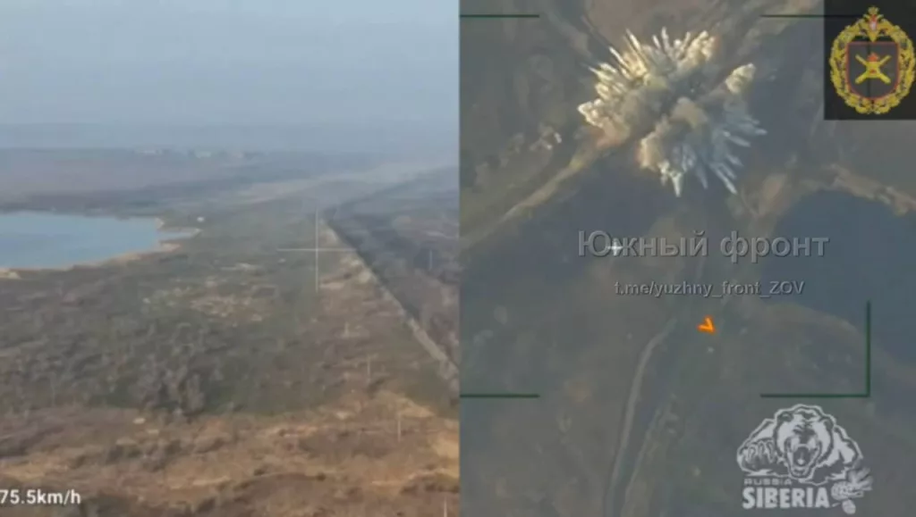 Подрыв ударом оптоволоконного FPV-дрона заминированного украинскими военными моста в районе Северска, который связывал города с соседней Серебрянкой через реку Плотка