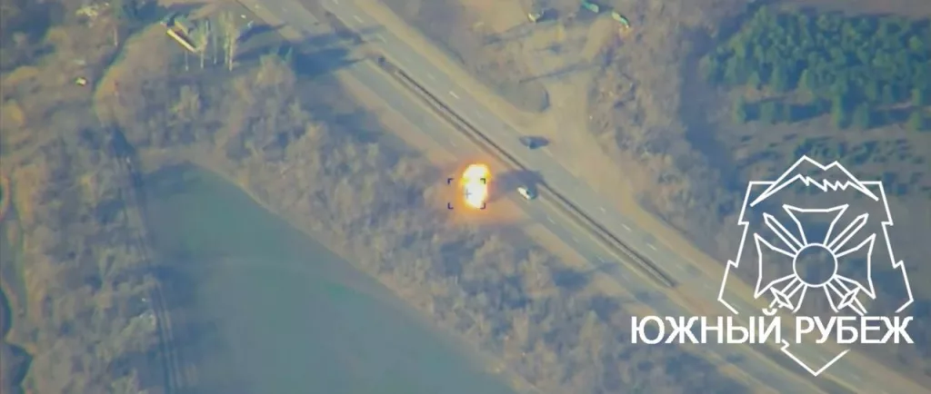 Уничтожение РСЗО БМ-21 «Град» ВСУ ударом дрона-камикадзе «Ланцет»