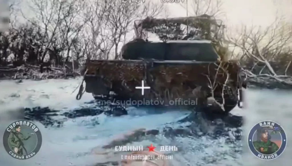 Работа на Покровском направлении оптоволоконных FPV-дронов по двум танкам Т-72, Leopard 1A5, а также бронеавтомобилям «Козак-7» и International Maxxpro