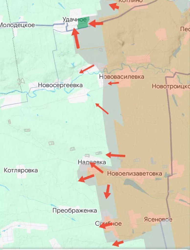 Днепропетровское направление. Наши войска широким фронтом в 15 км продвигаются в направлении Днепропетровской области от Удачного до Серебряного (Срибного)