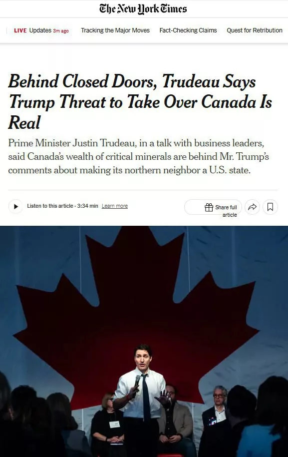 Трюдо: Трамп хочет аннексировать Канаду