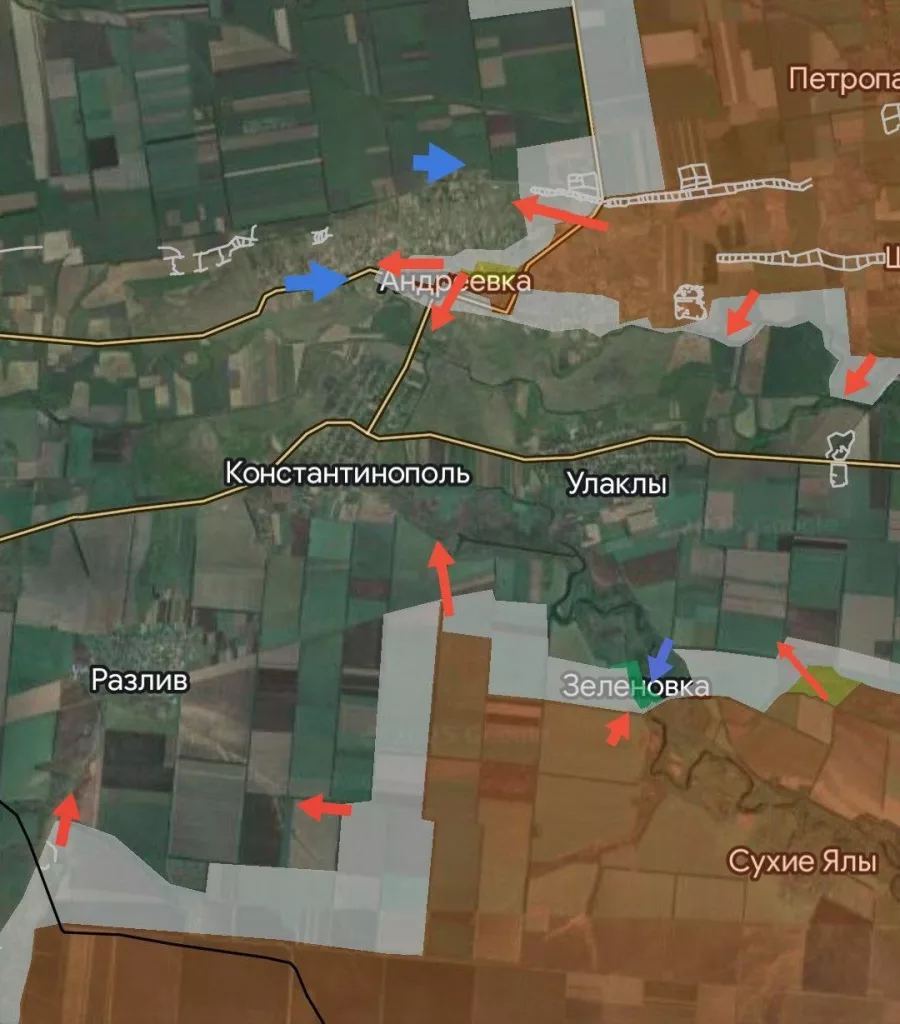 Богатырское направление. Продолжается продвижение наших штурмовиков в Андреевке с севера к Константинополю и бои на посту к нему с юго-востока