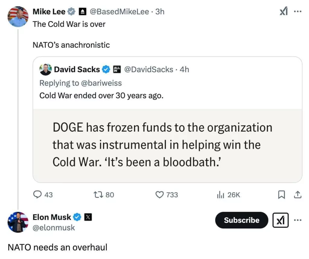 НАТО нуждается в реорганизации, считает Илон Маск