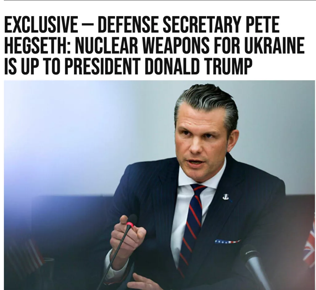 Трамп передаст Украине ядерное оружие, если захочет – министр обороны Хесгет