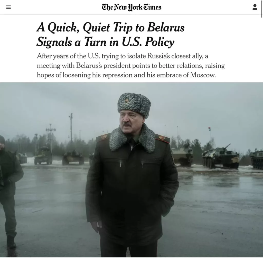 NY Times пишет, что США и Беларусь находятся "на грани грандиозной сделки"