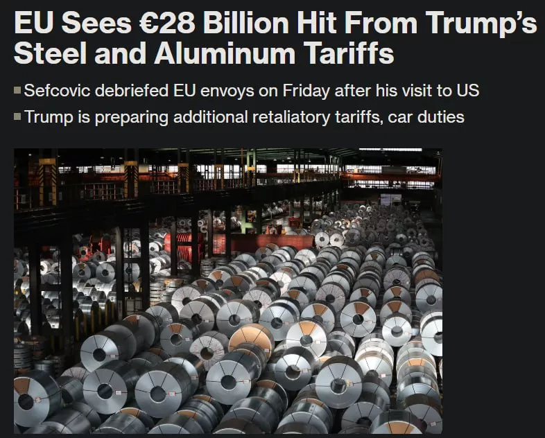 ЕС может потерять 28 миллиардов евро из-за пошлин Трампа на сталь и алюминий