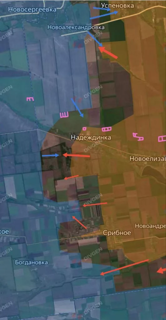 Днепропетровское направление. Продолжаются ожесточённые бои в районах Успеновки, Новоалександровки, Надеждинки и Преображенки