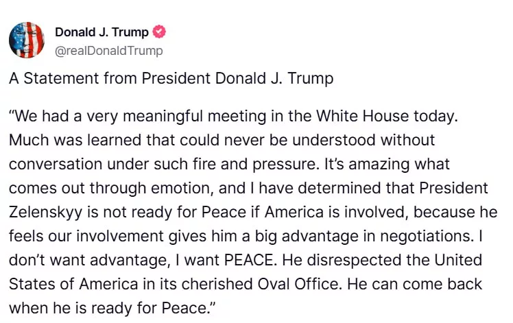 Трамп: Зеленский не готов к мирному урегулированию войны