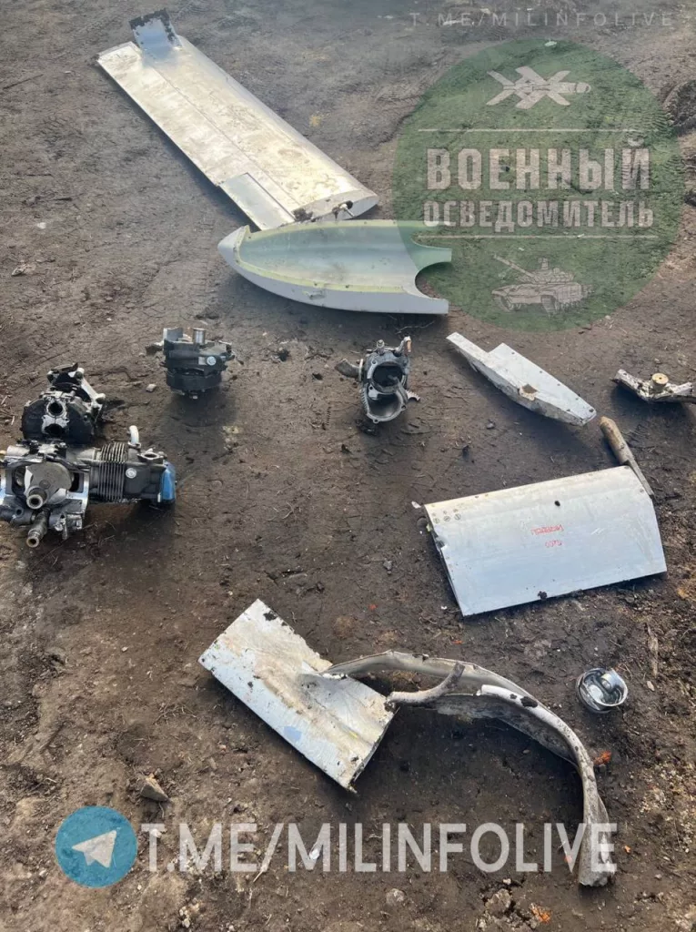 Обломки одного из дронов, сбитых сегодня ПВО в Курской области
