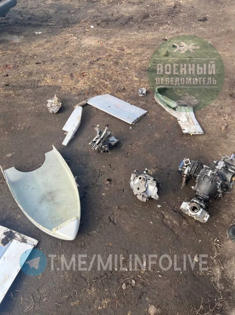 Обломки одного из дронов, сбитых сегодня ПВО в Курской области