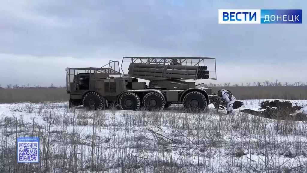 Боевая работа расчёта РСЗО 9К57 «Ураган» 1-й гвардейской танковой армии группировки войск «Запад»