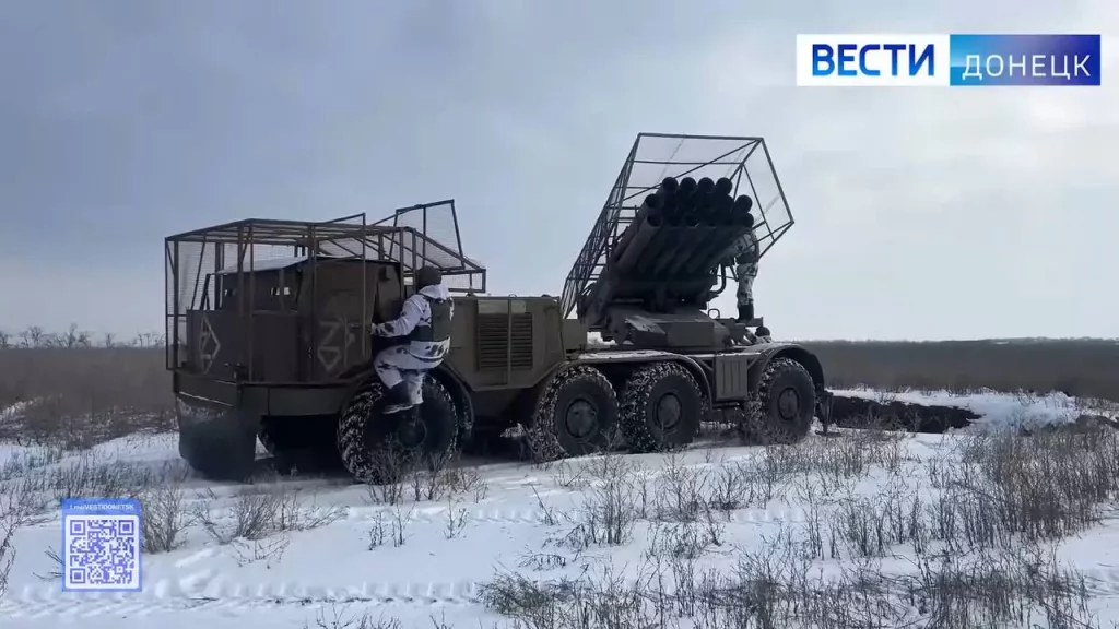 Боевая работа расчёта РСЗО 9К57 «Ураган» 1-й гвардейской танковой армии группировки войск «Запад»