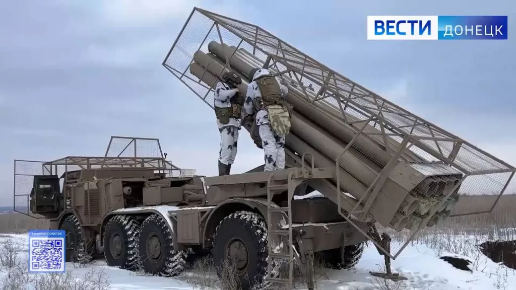 Боевая работа расчёта РСЗО 9К57 «Ураган» 1-й гвардейской танковой армии группировки войск «Запад»