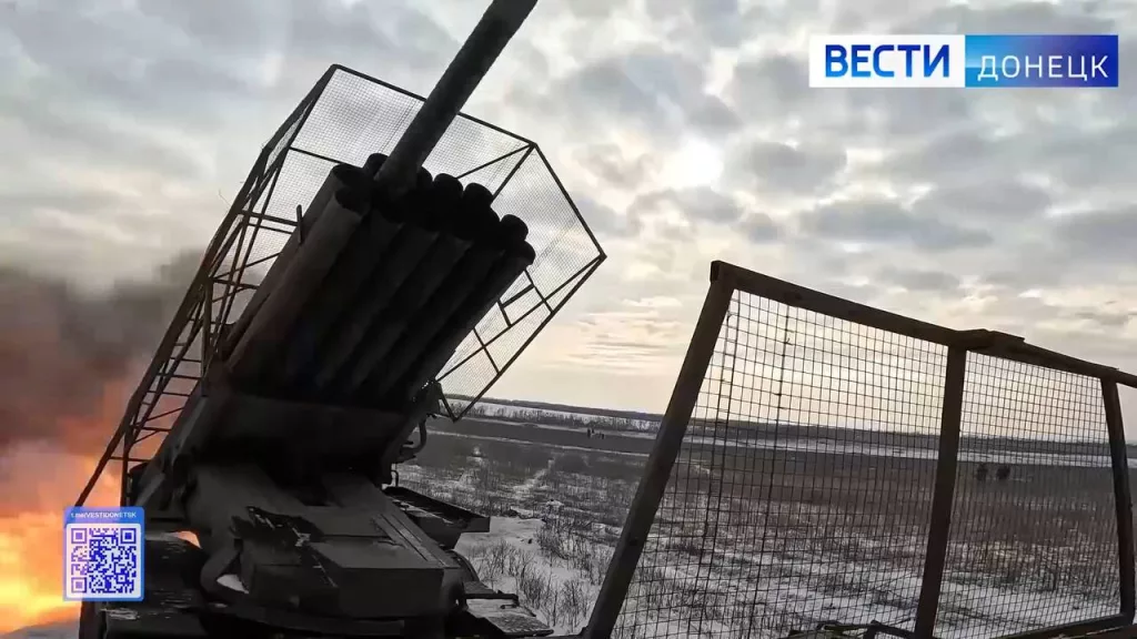 Боевая работа расчёта РСЗО 9К57 «Ураган» 1-й гвардейской танковой армии группировки войск «Запад»