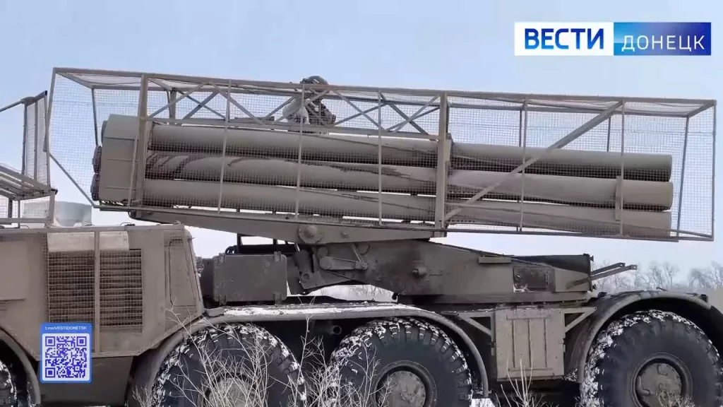 Боевая работа расчёта РСЗО 9К57 «Ураган» 1-й гвардейской танковой армии группировки войск «Запад»