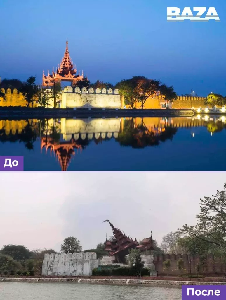 Знаменитая белая пагода Синбьюме в Мингуне разрушена после землетрясения в Мьянме. Также из-за толчков пострадали десятки самых популярных туристических мест