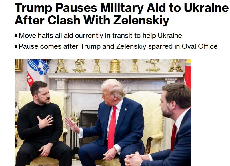 Трамп приостановил всю военную помощь Украине после перепалки с Зеленским