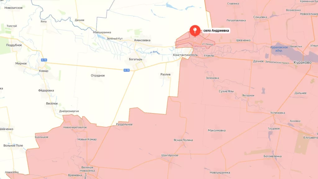 Сообщается об установлении контроля над селом Андреевка, нависающим с севера над Константинополем