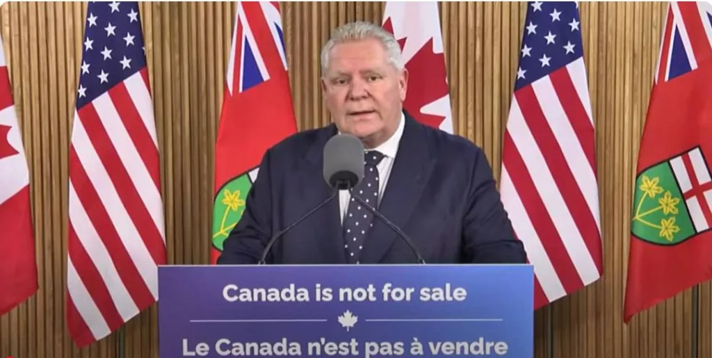 Премьер канадской провинции Онтарио Даг Форд объявил на брифинге об антиамериканских мерах, которые предпримет в ответ на пошлины, которые США ввели на канадские товары