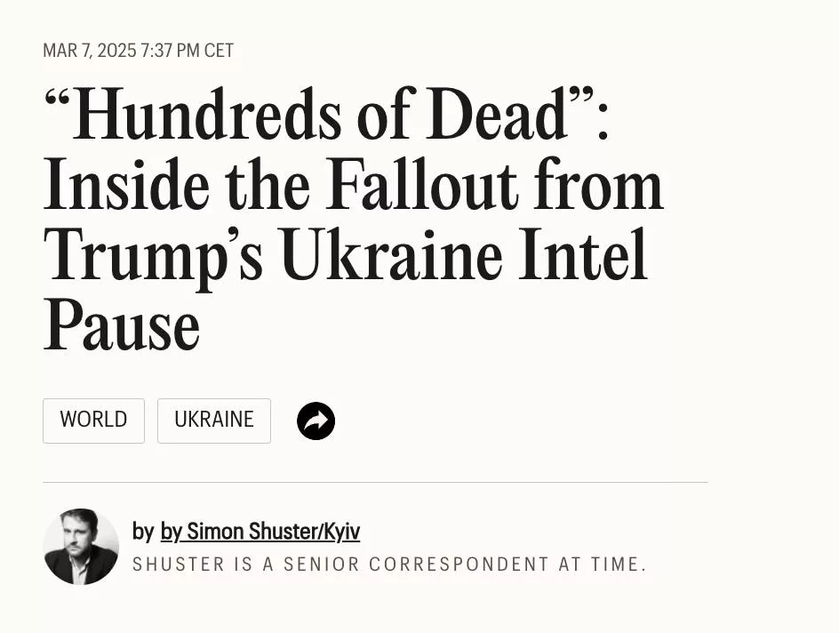 Time: "Сотни погибших". Запрет на передачу Киеву разведданных США привел к большим потерям ВСУ