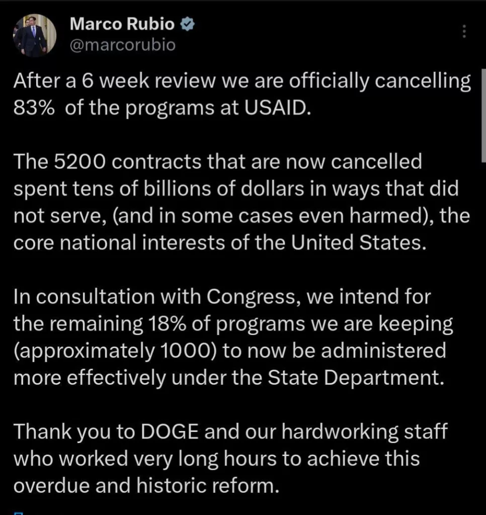 «Историческая реформа»: США официально закрывают 83% программ USAID