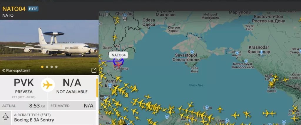 Над румынским побережьем Черного моря вновь фиксируется повышенная активность НАТОвской авиации