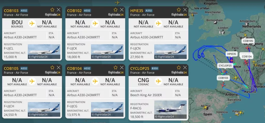 Над Францией с утра отмечена повышенная активность авиации