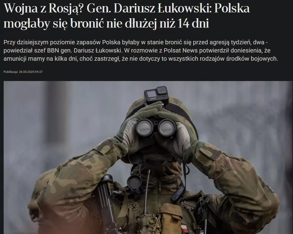 Польша могла бы обороняться против России не более 14 дней