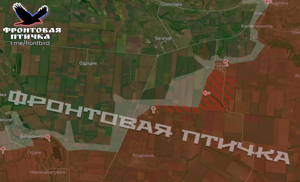 Наши войска продвинулись у н.п. Розлив и за н.п. Роздольное