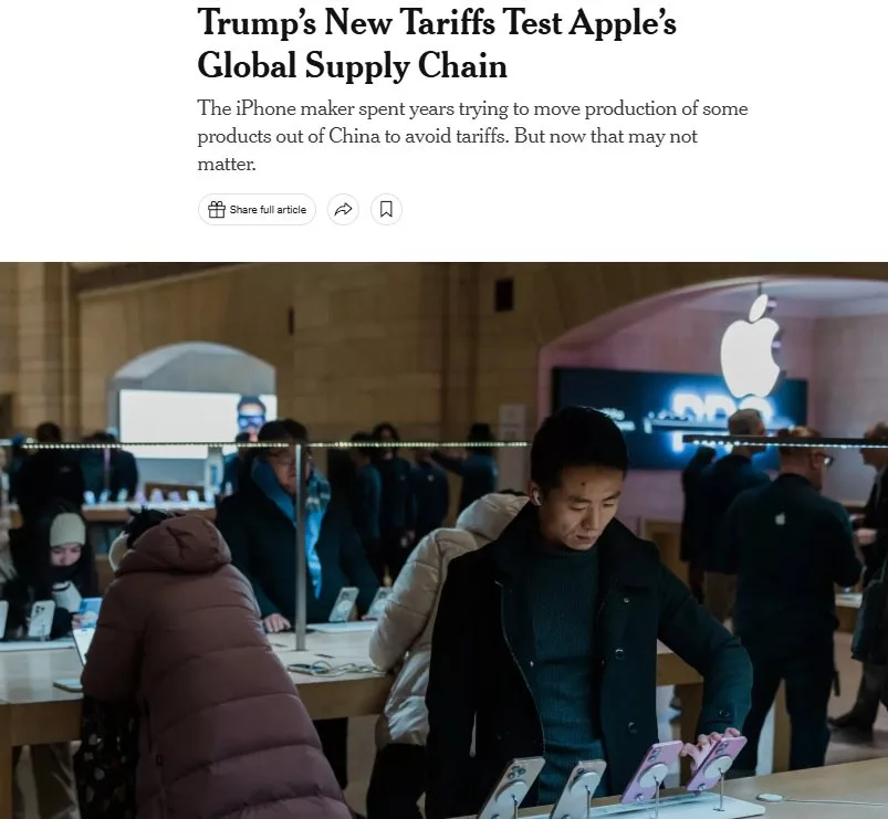 Стоимость продукции Apple может вырасти из-за торговых пошлин, которые ввели США