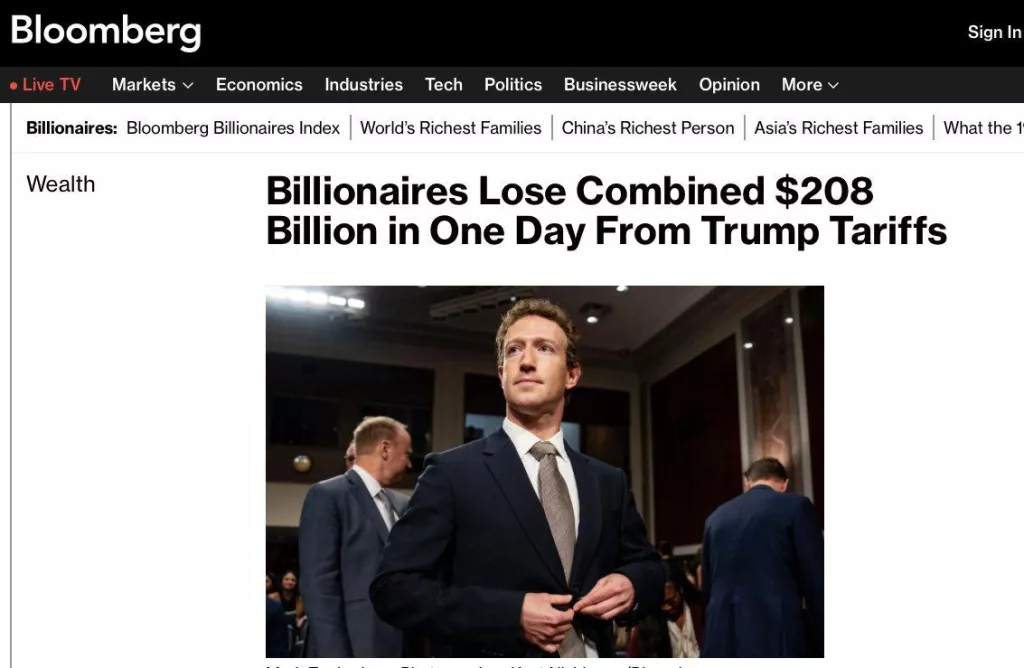 Богатейшие люди мира всего за день потеряли $208 млрд из-за пошлин Трампа