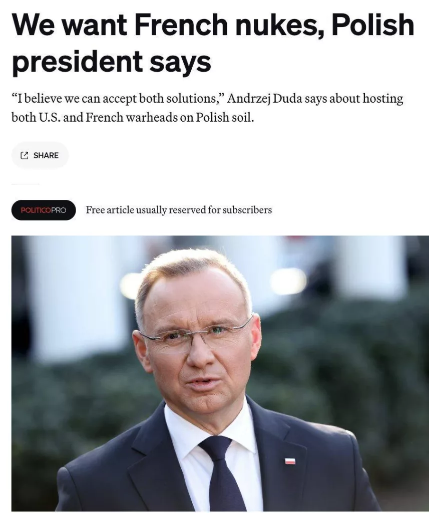 Польша готова принять французское ядерное оружие, — президент Анджей Дуда