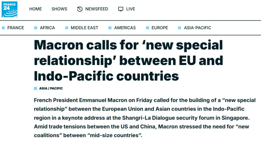 Макрон призвал к «новым коалициям» ЕС и Азии ради перезапуска миропорядка