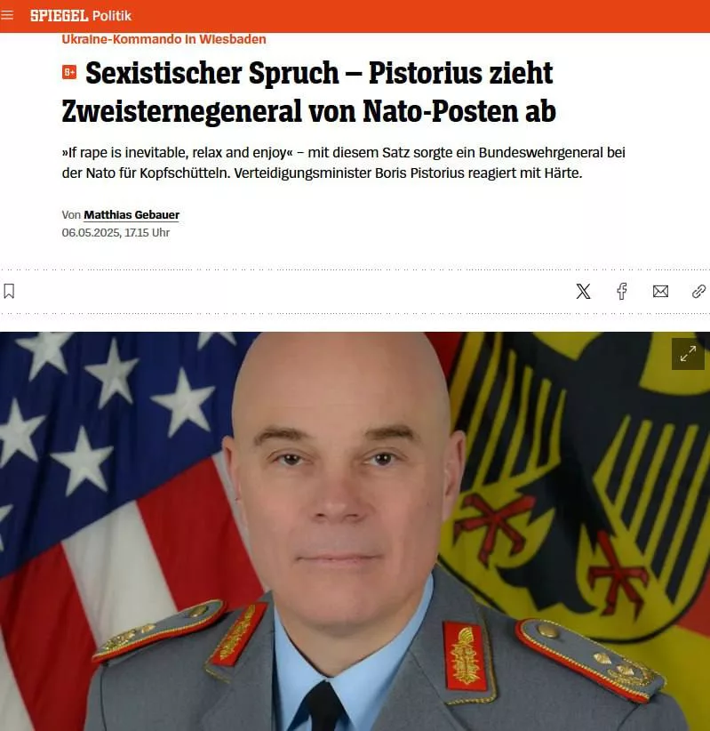 За шутку об изнасиловании в Германии уволили генерала сил НАТО, работавшего в миссии по военной помощи Украине, сообщает Der Spiegel