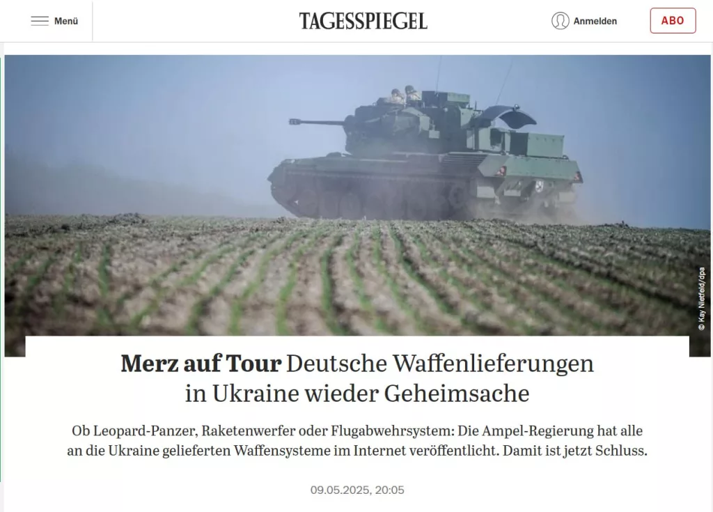 Германия планирует засекретить список военных поставок Украине — Der Tagesspiegel