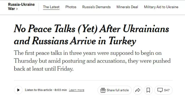 Первые полосы западных СМИ накрыла волна стамбульских переговоров, которые пока так и не состоялись