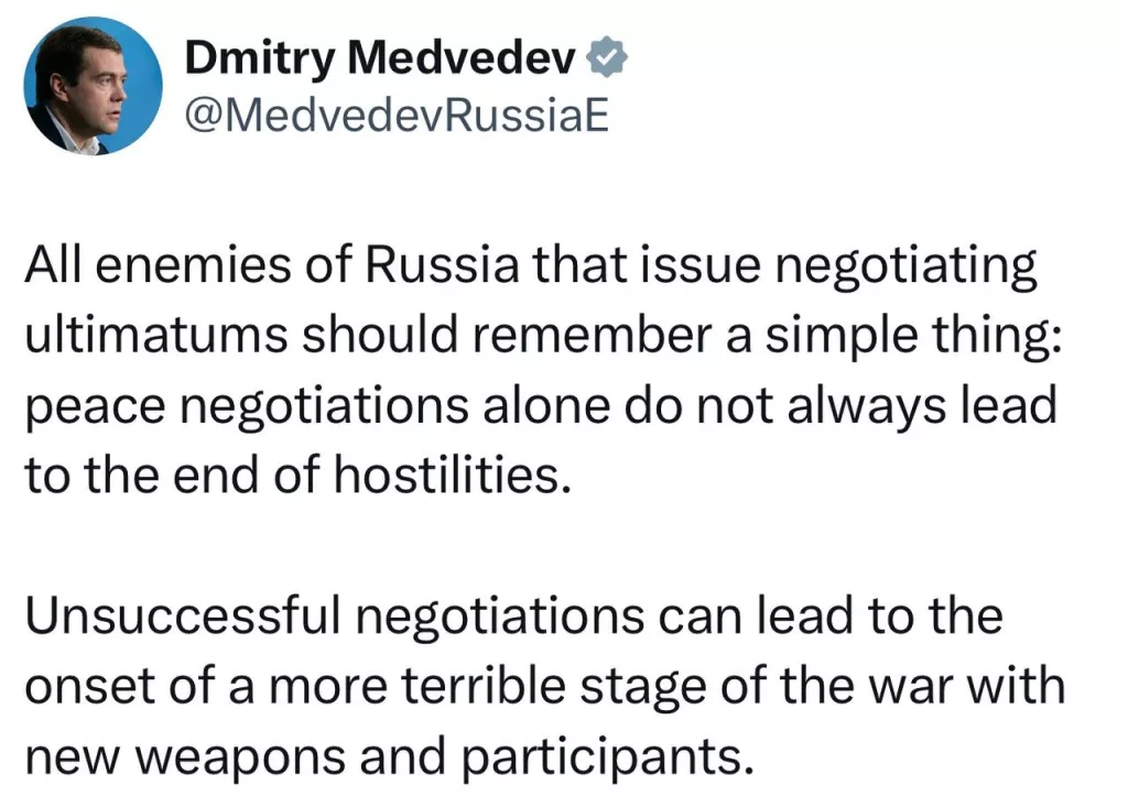 Медведев: неудачные переговоры могут привести к ещё более страшной войне