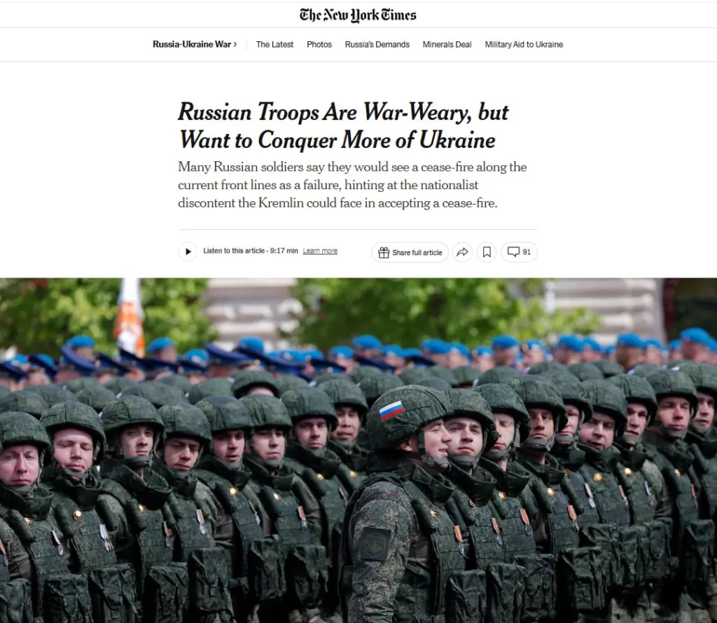 «Мы будем воевать до конца»: New York Times узнала, что думают российские бойцы об идее перемирия