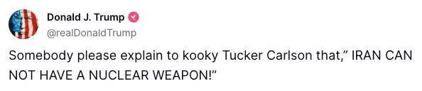 Такер Карлсон считает, что возможная война с Ираном может привести к краху американского влияния в мире и фактическому завершению президентства Трампа