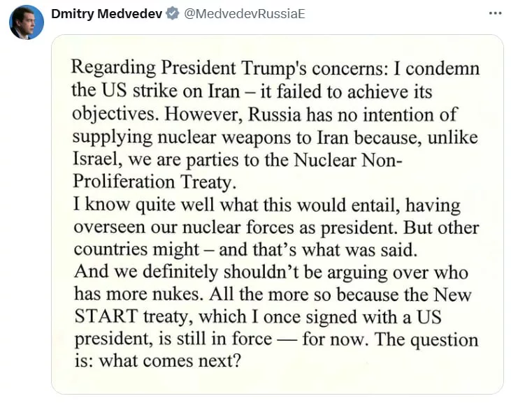 Россия строго соблюдает ДНЯО, в отличие от союзников США — Медведев