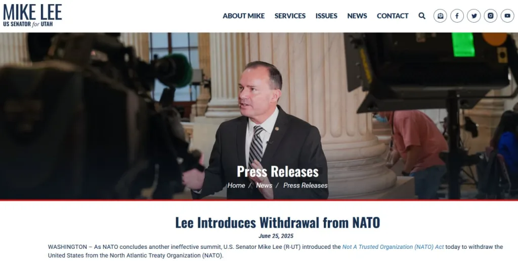 «США должны выйти из НАТО»: сенатор Майк Ли внёс законопроект о разрыве с Альянсом