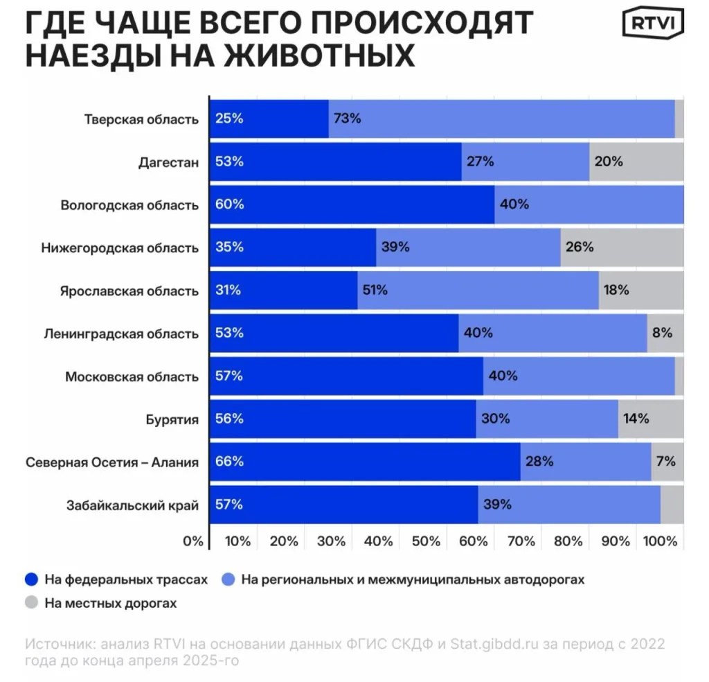 СМИ подсчитали, в каких регионах и на каких трассах происходит больше всего ДТП с животными