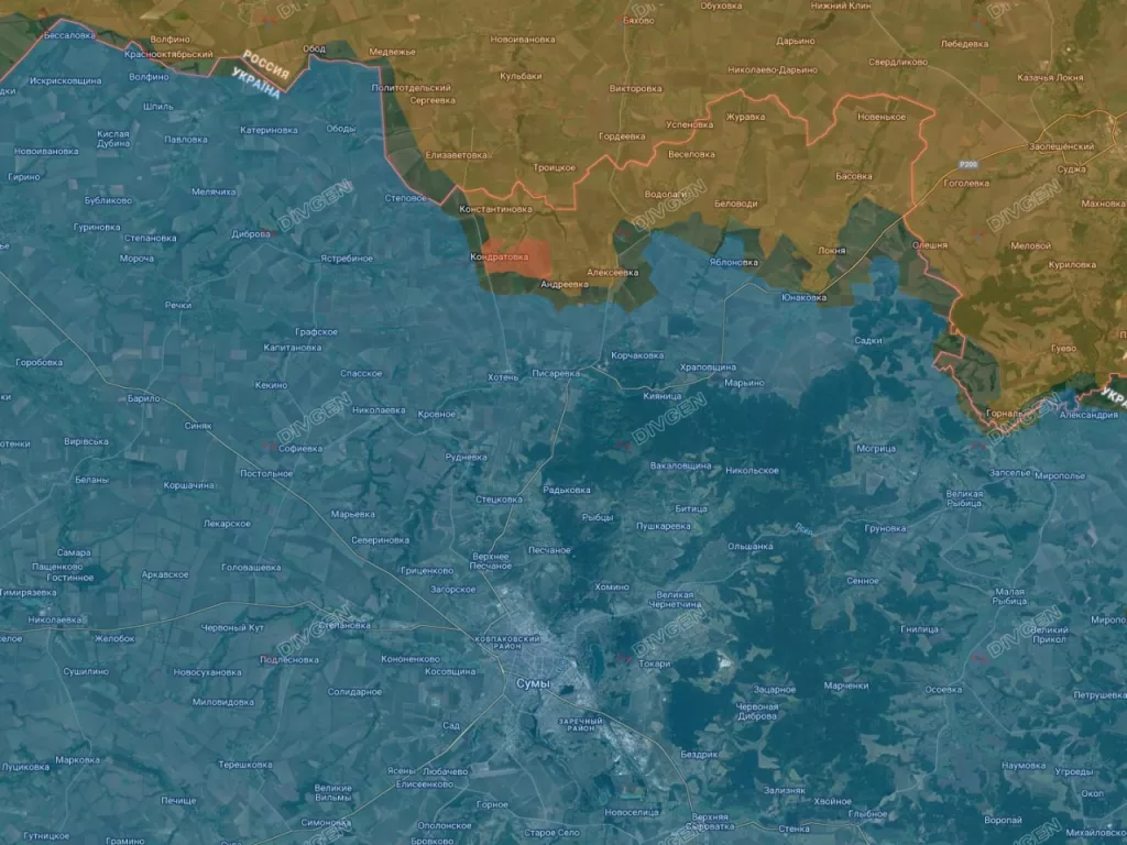 Группировка войск «Север» продолжает развивать успех на Сумском направлении. Минобороны России официально сообщили о взятии села Кондратовка (отмечено на карте)