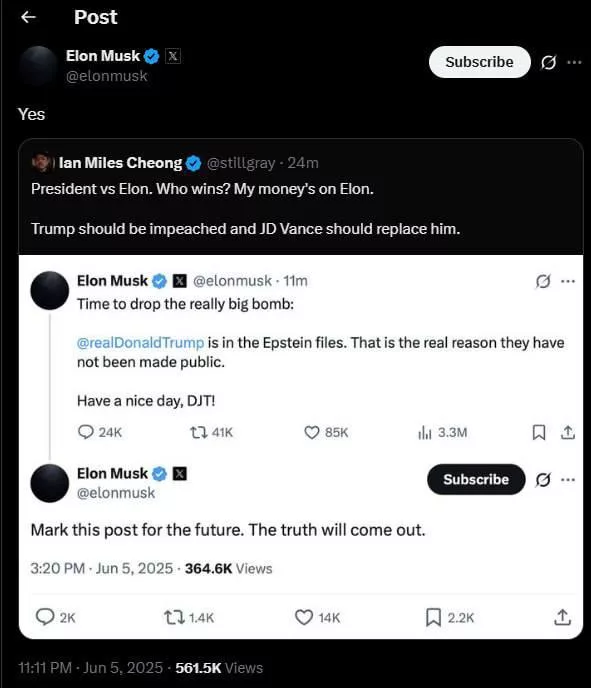 Маск выступает за импичмент Трама и выводит из эксплуатации космический корабль