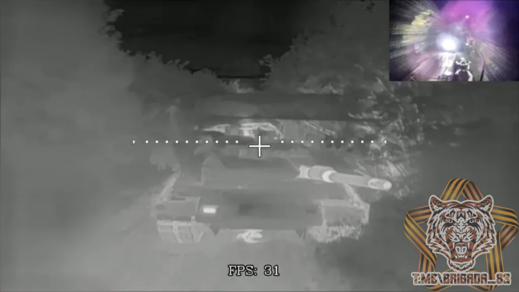 Поражение шведского танка Strv 122 ударами FPV-дронов на оптоволокне в Сумской области