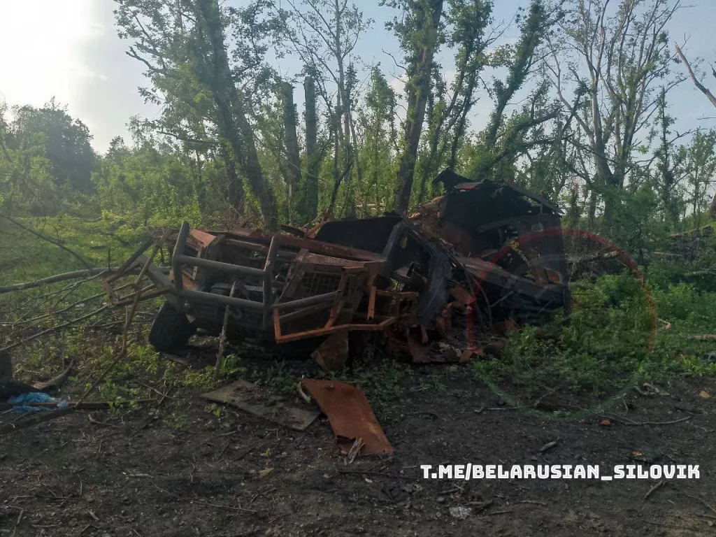 Дорога в направлении села Басовка Сумской области. Вдоль дороги множество уничтоженной техники противника