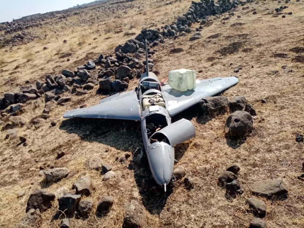 Иранский дрон-камикадзе «Arash-2», упавший в районе сирийского города Айн-эз-Зебда в провинции Эль-Кунейтра