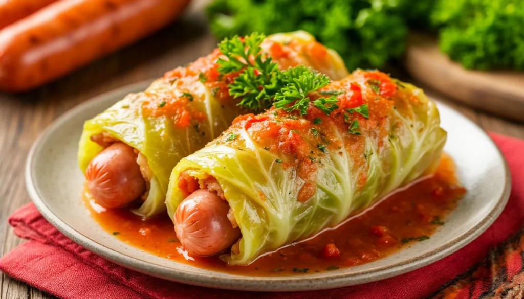 Необычная закуска за 15 минут: капустные рулетики с сосисками, которые понравятся всем