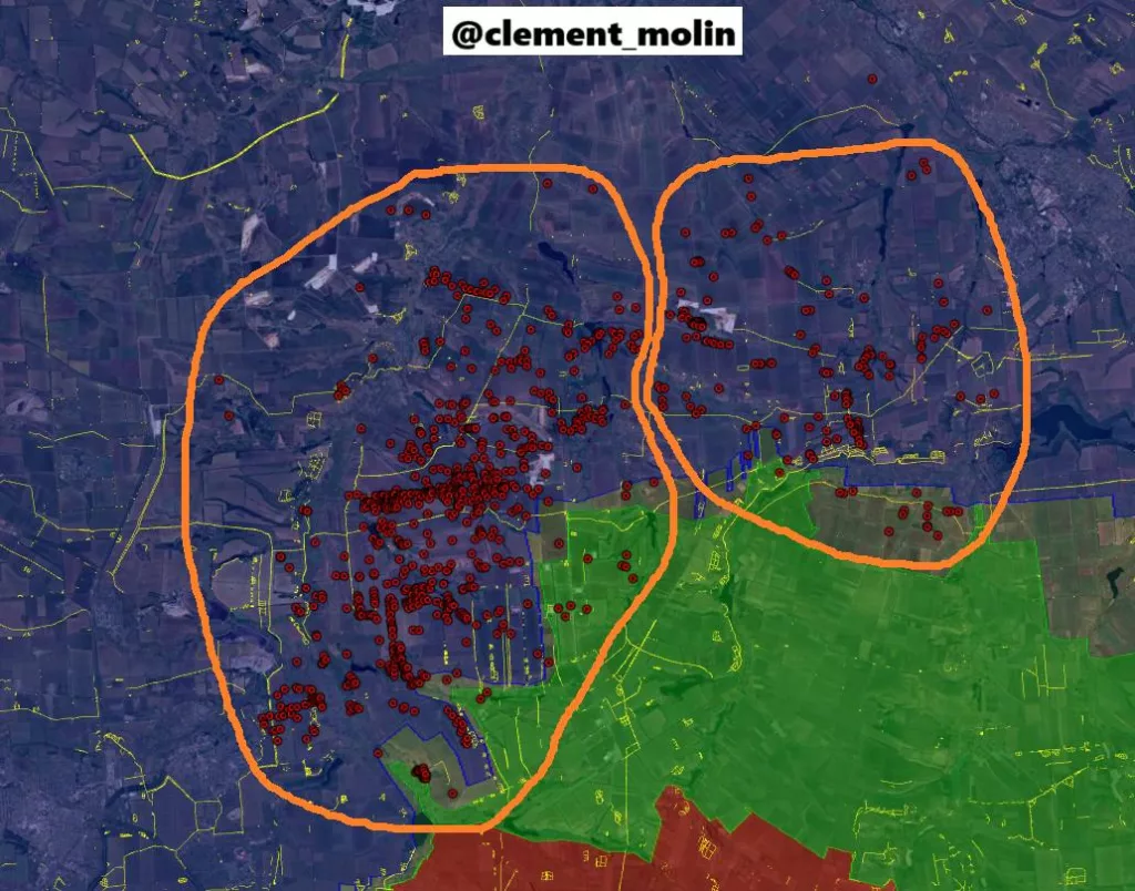 Согласно спутниковым снимкам, в течение последних трёх недель по украинской линии обороны между Покровском и Константиновкой было нанесено около 950 авиаударов